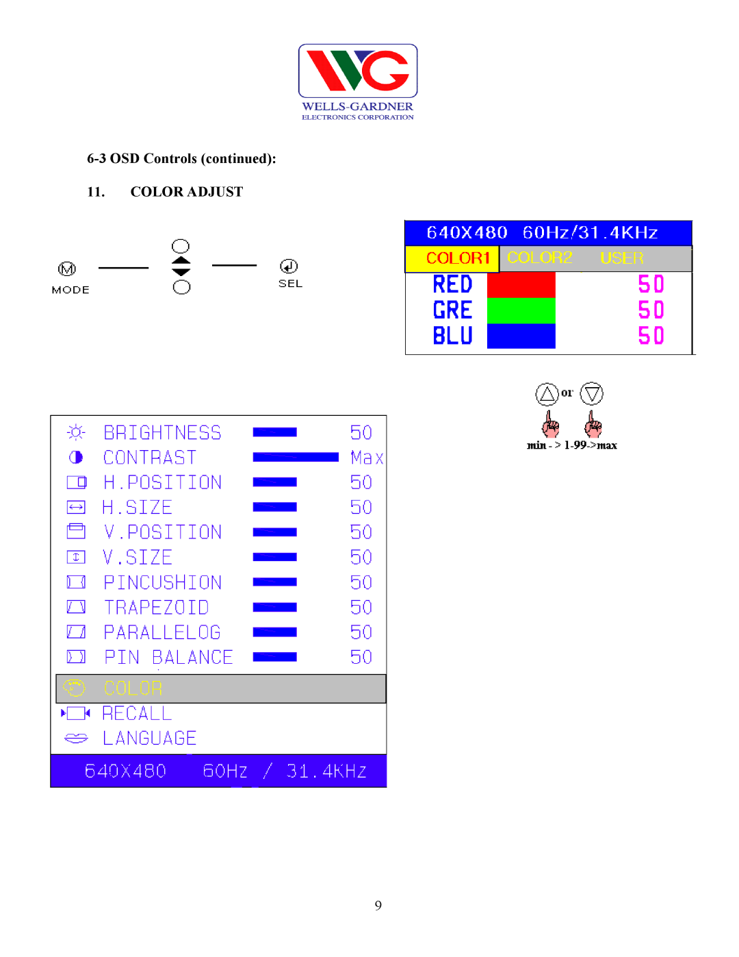 Wells-Gardner D9100 service manual Color Adjust 