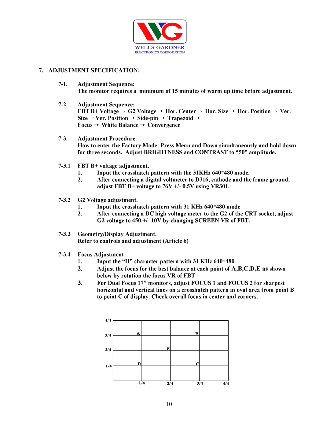 Wells-Gardner D9100 service manual Adjustment Specification 