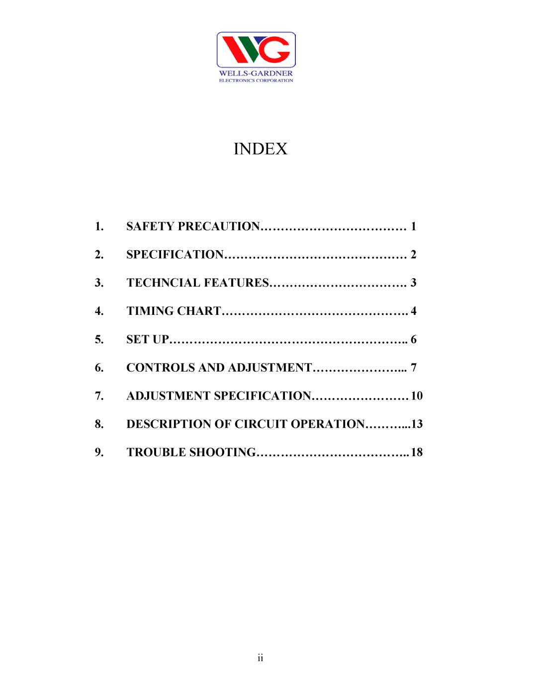 Wells-Gardner D9100 service manual Index 