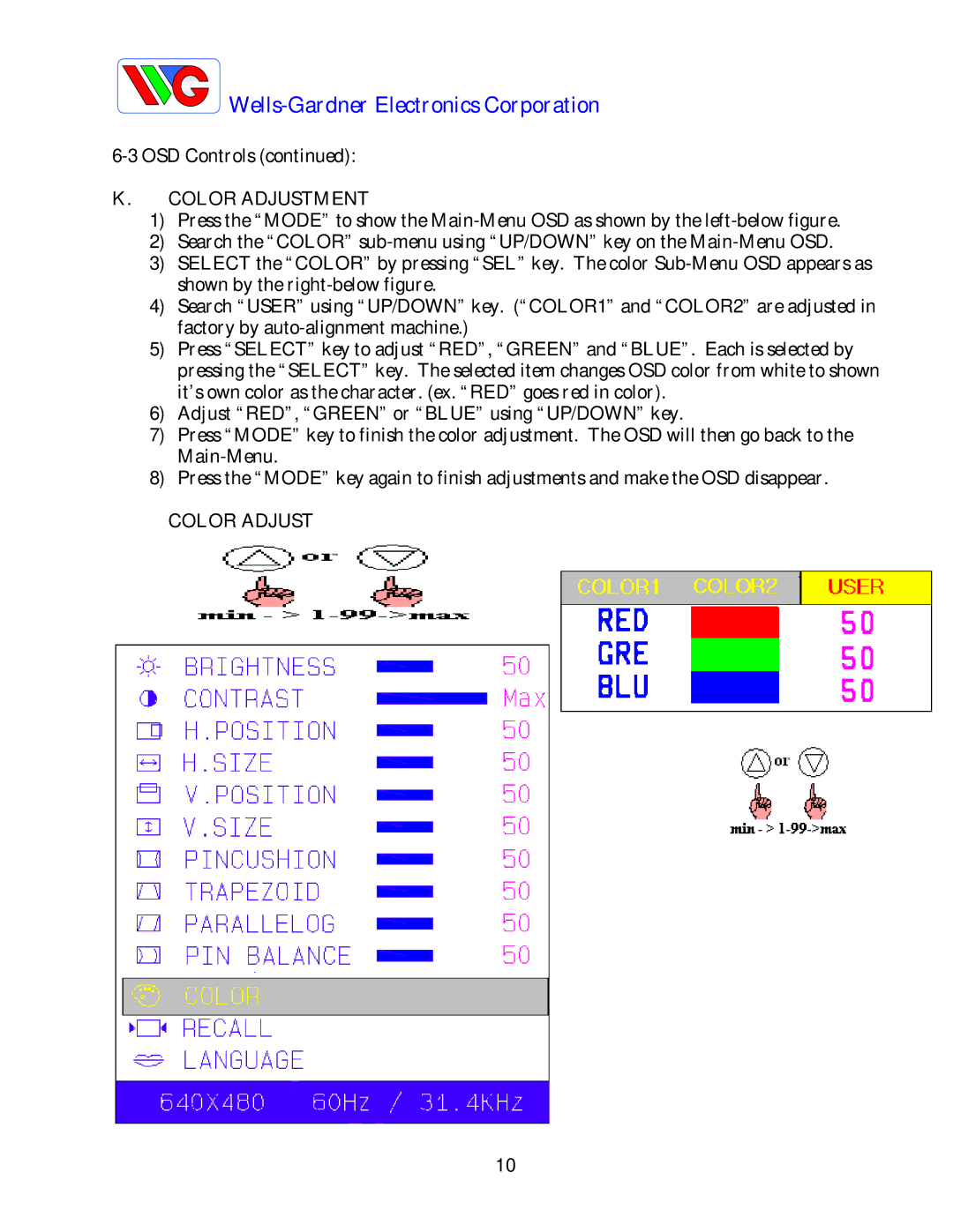 Wells-Gardner D9300 Series service manual Color Adjustment 