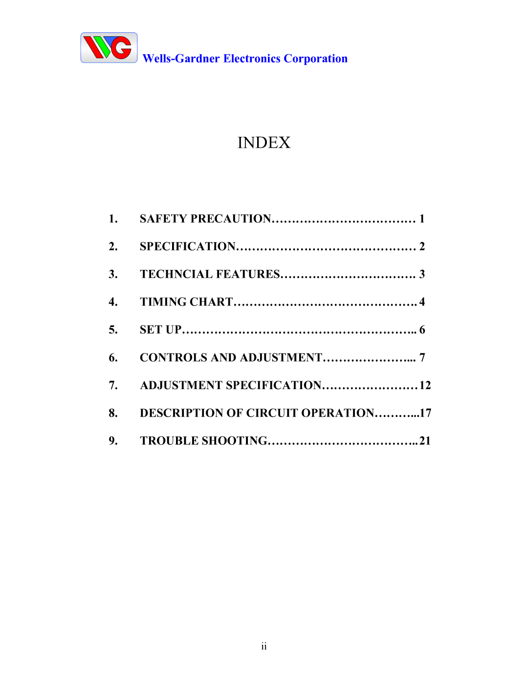 Wells-Gardner D9300 Series service manual Index 