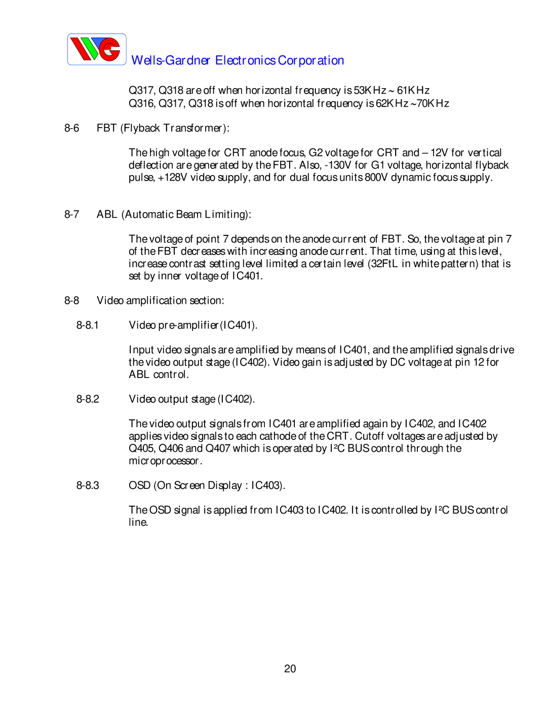 Wells-Gardner D9300 Series service manual Wells-Gardner Electronics Corporation 