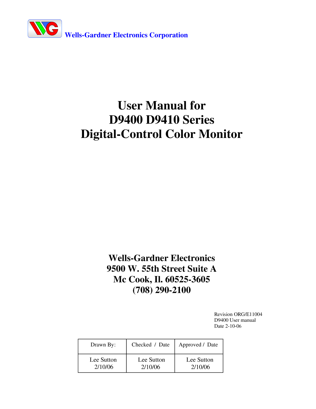 Wells-Gardner user manual D9400 D9410 Series Digital-Control Color Monitor 