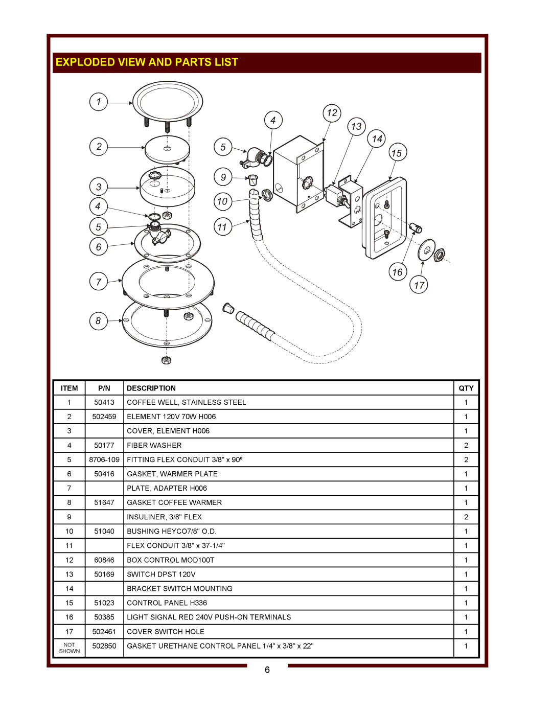 Wells H-006UL owner manual Exploded View and Parts List, Description QTY 