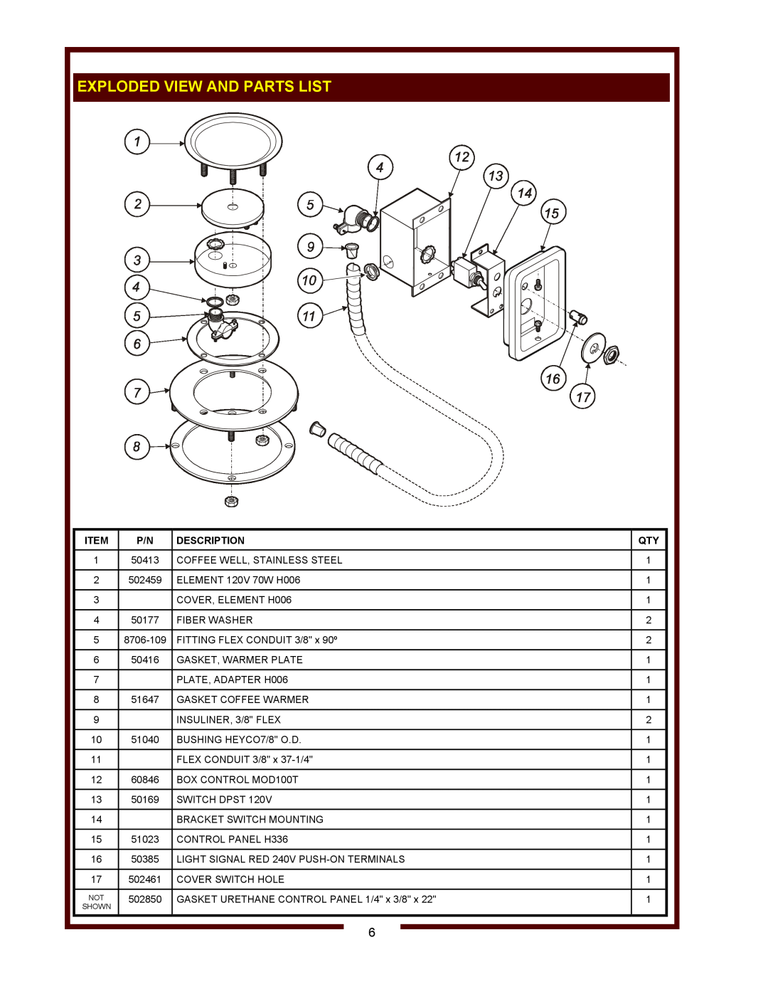 Wells H-006UL owner manual Exploded View And Parts List, Description 