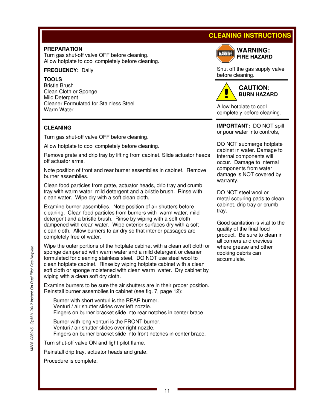 Wells H-2412G operation manual Preparation, Tools, Cleaning 