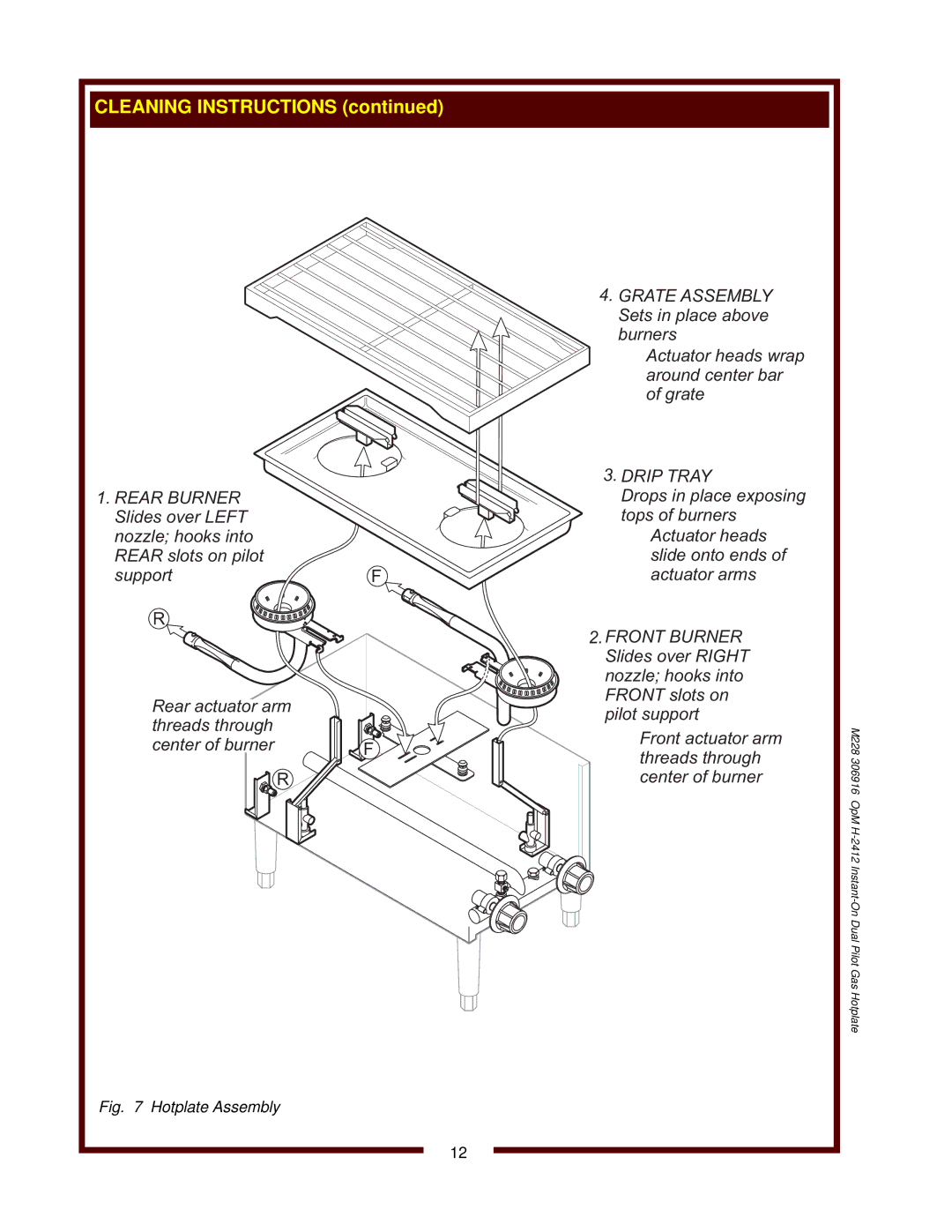 Wells H-2412G operation manual Cleaning Instructions 