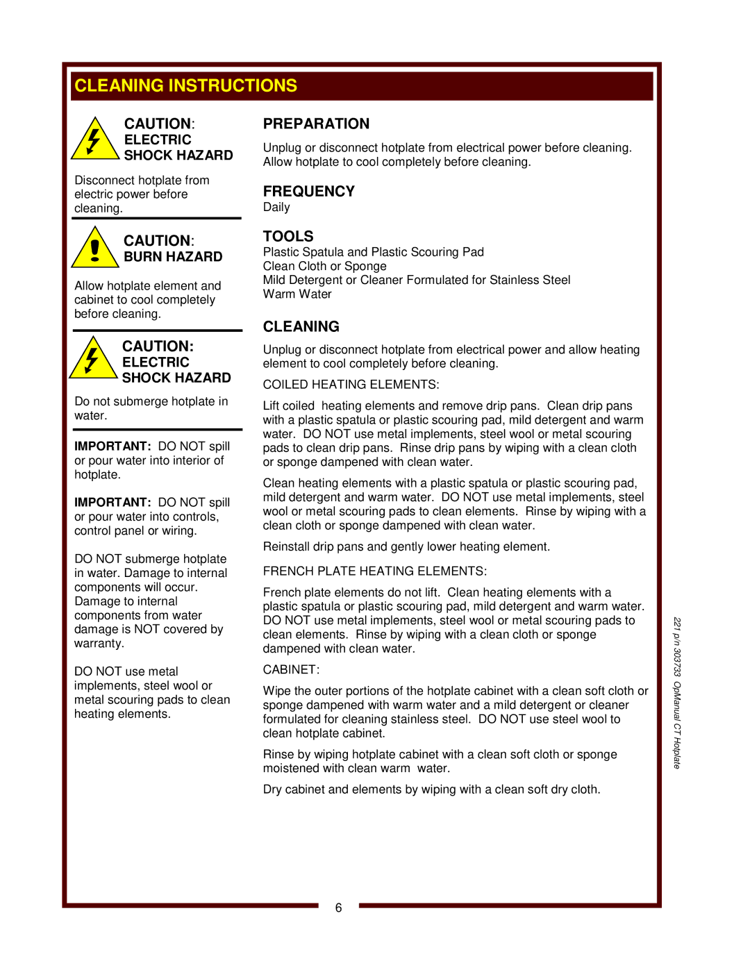 Wells H-63, H-33, H-70, H-65, H-115 operation manual 221 p/n 303733 OpManual CT Hotplate 