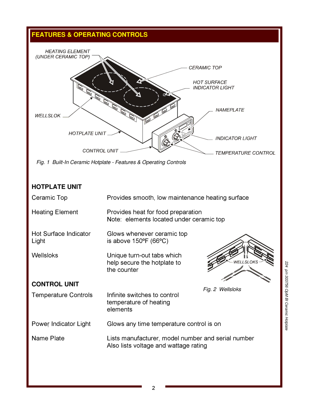 Wells HC-1006 operation manual Built-In Ceramic Hotplate Features & Operating Controls 