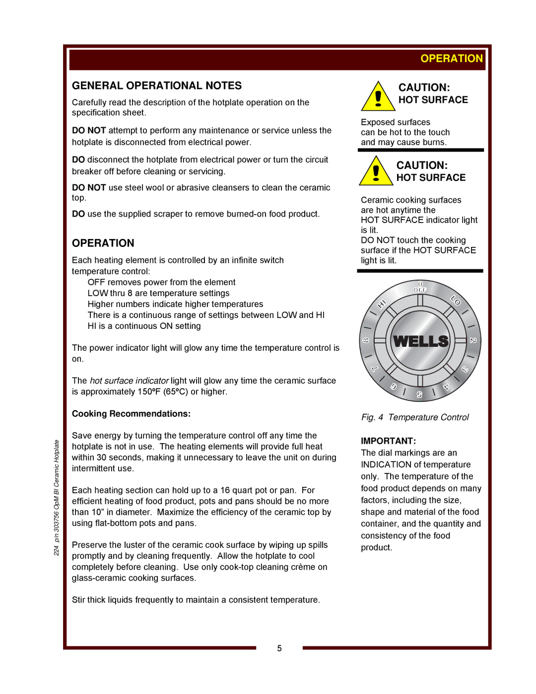 Wells HC-1006 operation manual Off 