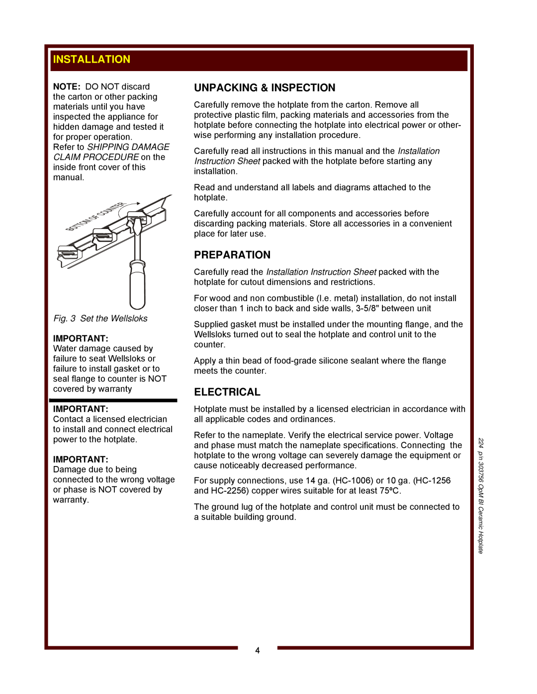 Wells HC-1006 operation manual 224 p/n 303756 OpM BI Ceramic Hotplate 