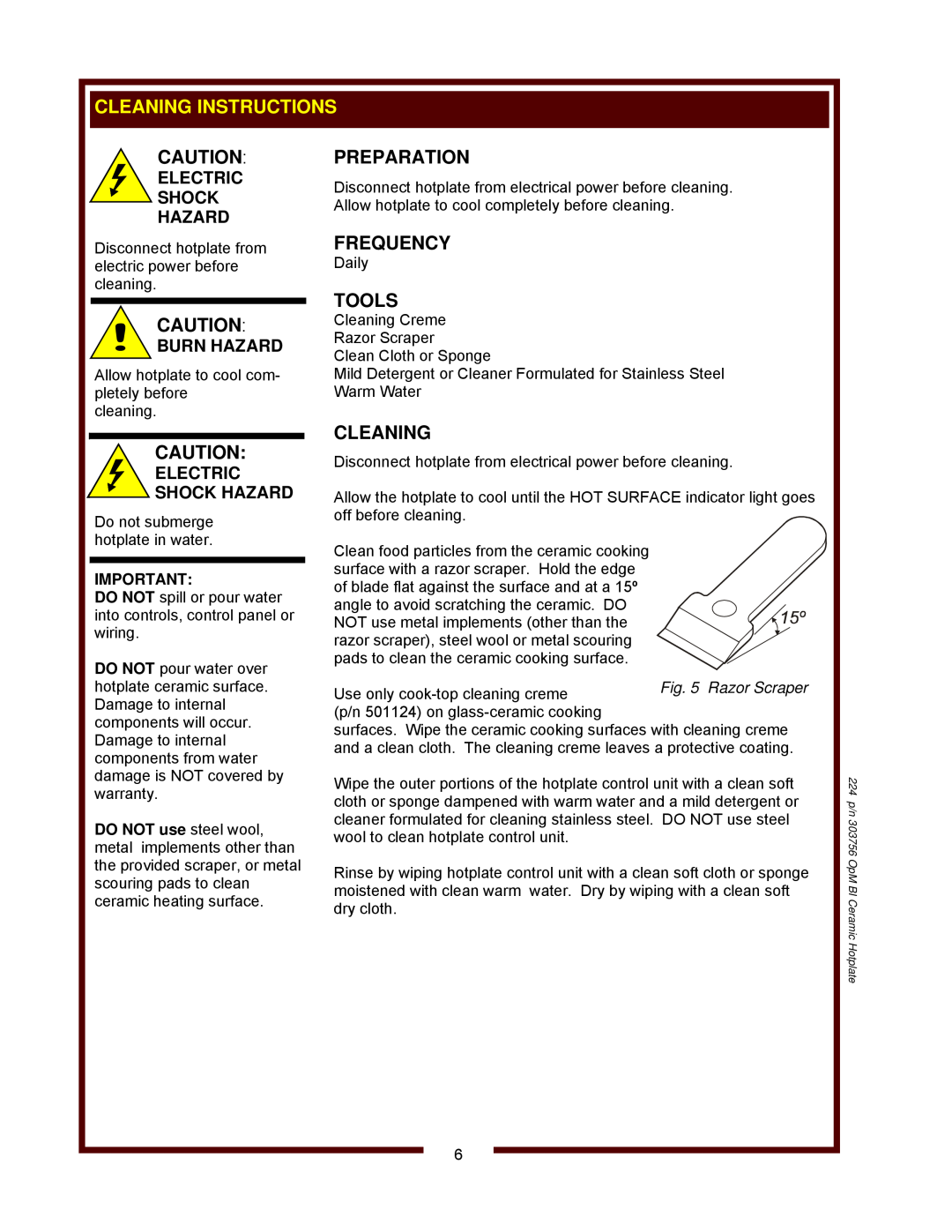 Wells HC-1006 operation manual Razor Scraper, 224 p/n 303756 OpM BI Ceramic Hotplate 