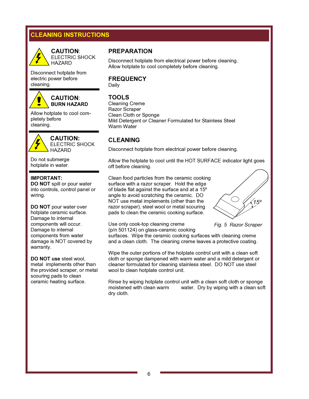 Wells HC-1006, HC-1256, HC2256, HC-2256 operation manual Cleaning Instructions, Frequency, Tools, Burn Hazard 