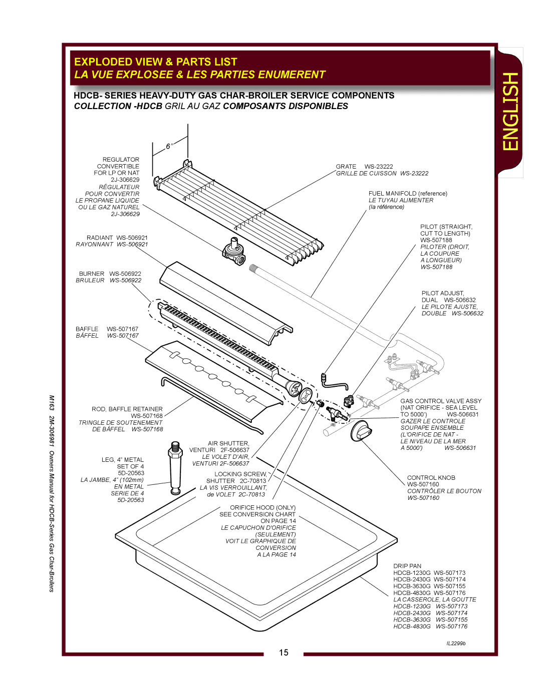 Wells HDCB2430G, HDCB3630G, HDCB1230G, HDCB4830G Exploded View & Parts List, LA VUE Explosee & LES Parties Enumerent 