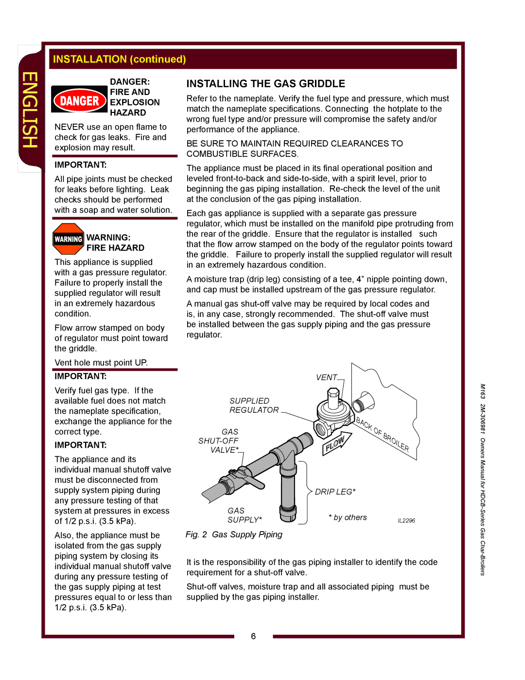 Wells HDCB3630G, HDCB2430G, HDCB1230G, HDCB4830G owner manual Back, Installing the GAS Griddle 