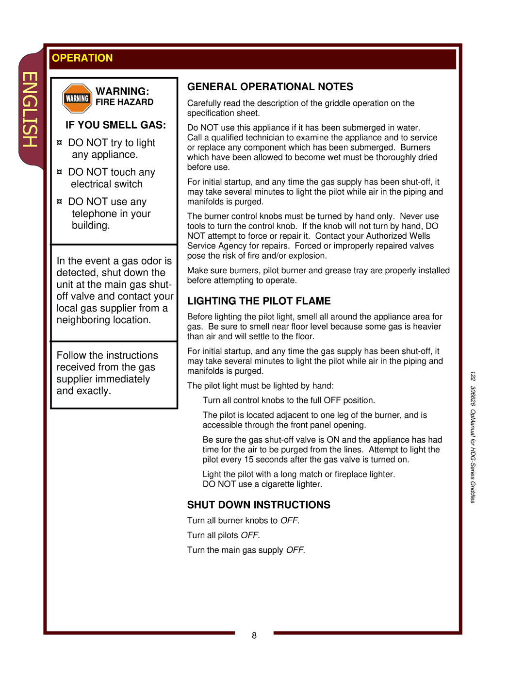 Wells HDG-4830G, HDG-3630G, HDG-2430G operation manual English 