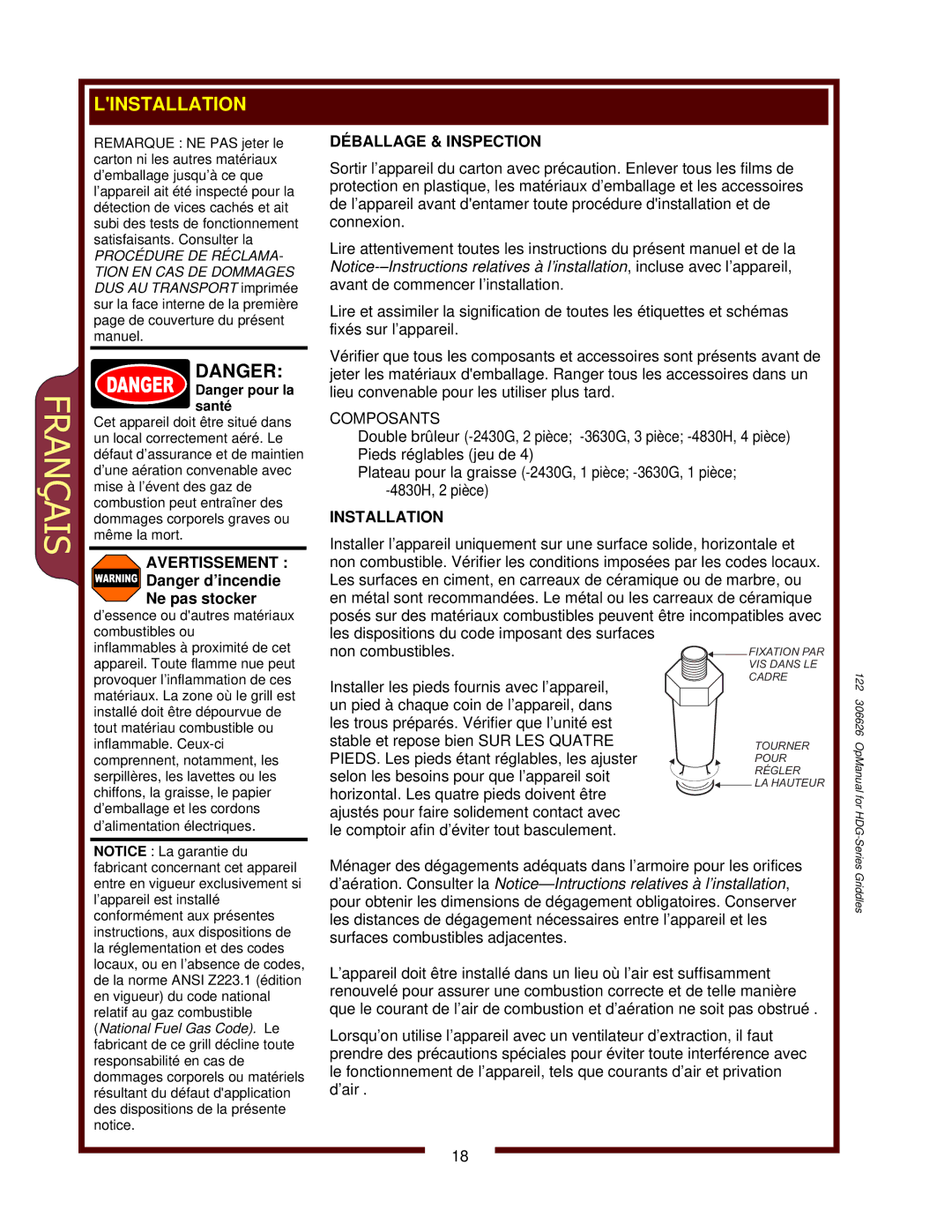 Wells HDG-2430G, HDG-3630G, HDG-4830G operation manual Tourner Pour Régler LA Hauteur 