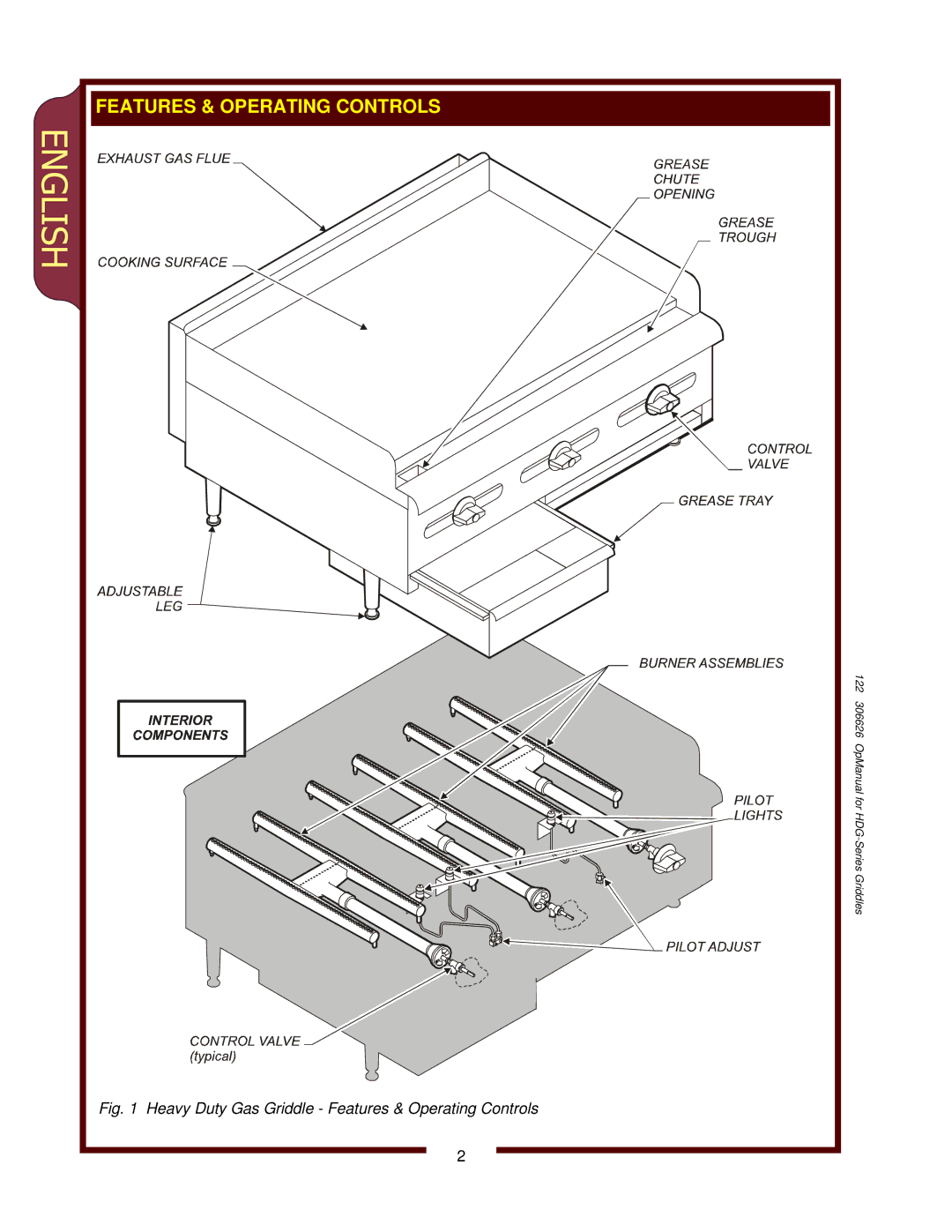 Wells HDG-4830G, HDG-3630G, HDG-2430G operation manual Heavy Duty Gas Griddle Features & Operating Controls 