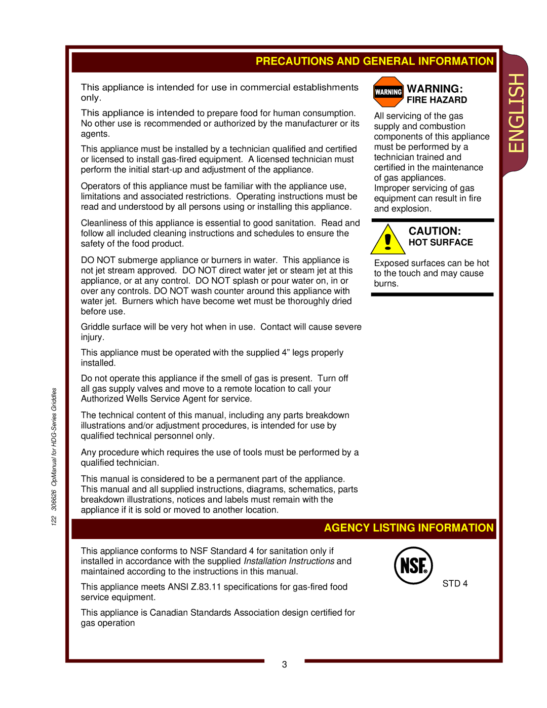 Wells HDG-2430G, HDG-3630G, HDG-4830G operation manual English 