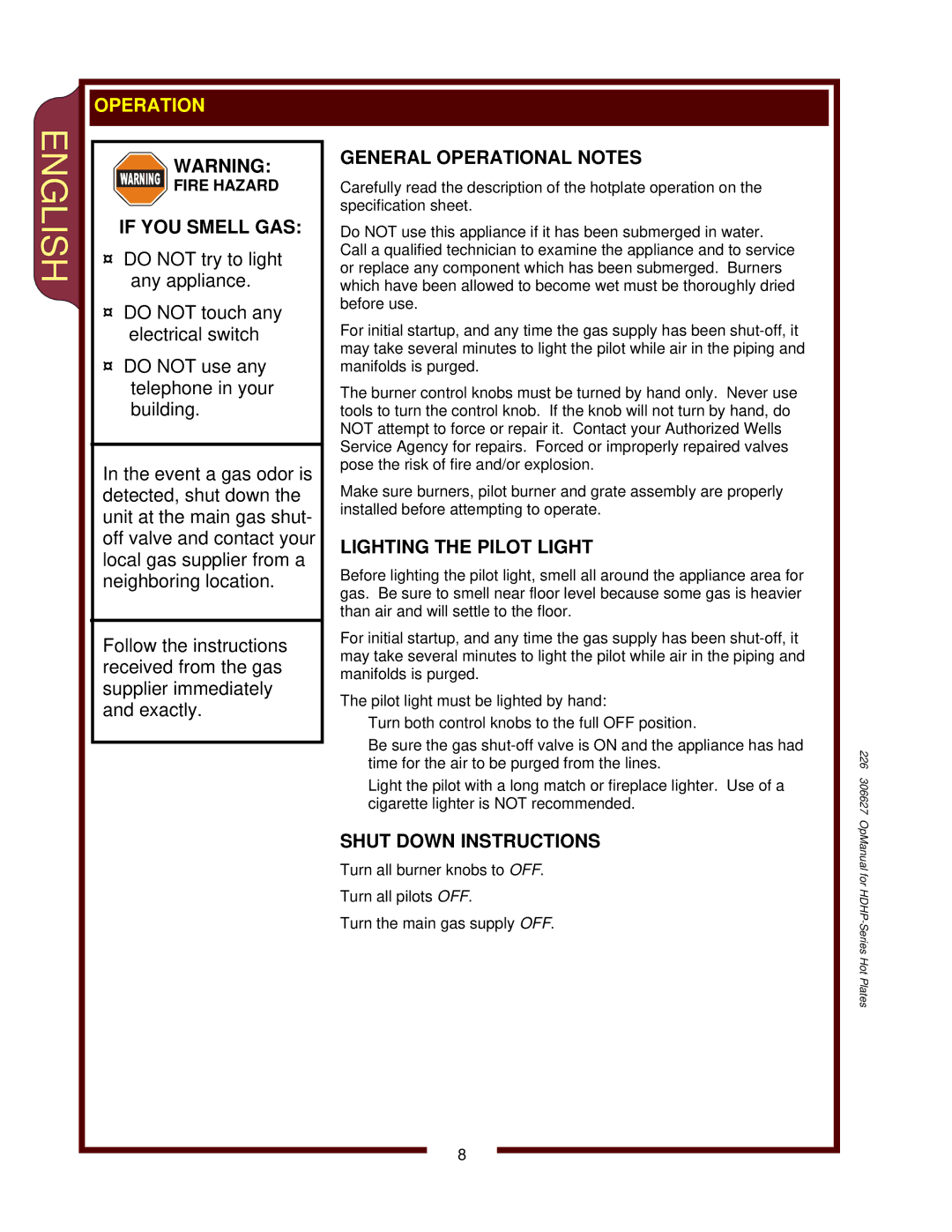 Wells HDHP-1230G, HDHP-3630G, HDHP-2430G operation manual English 