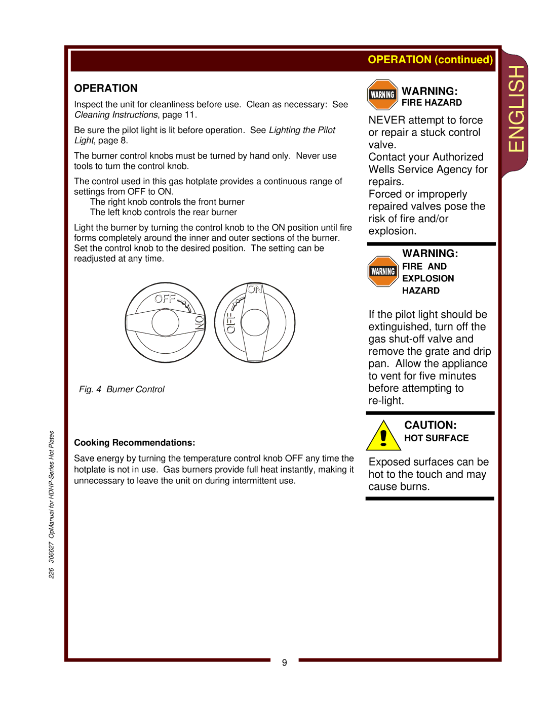 Wells HDHP-2430G, HDHP-3630G, HDHP-1230G operation manual Operation, Cooking Recommendations 