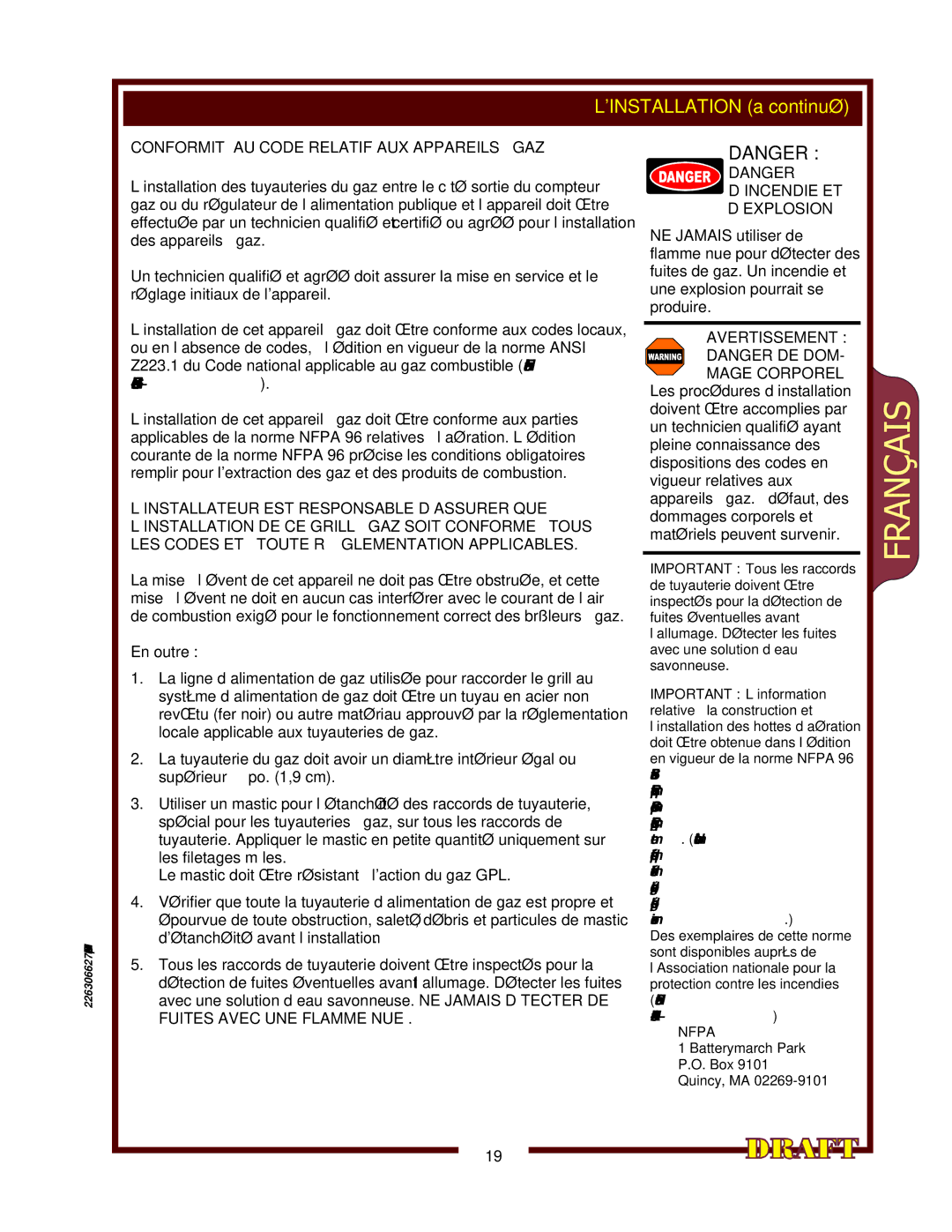 Wells HDHP-3630G, HDHP-1230G, HDHP-2430G operation manual ’Incendie Et ’Explosion 