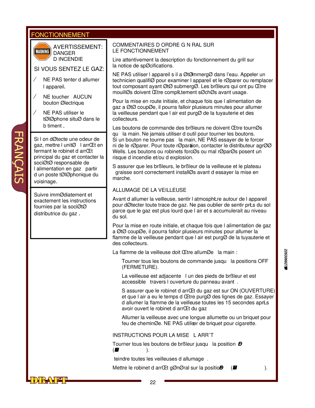 Wells HDHP-3630G, HDHP-1230G, HDHP-2430G operation manual Français 