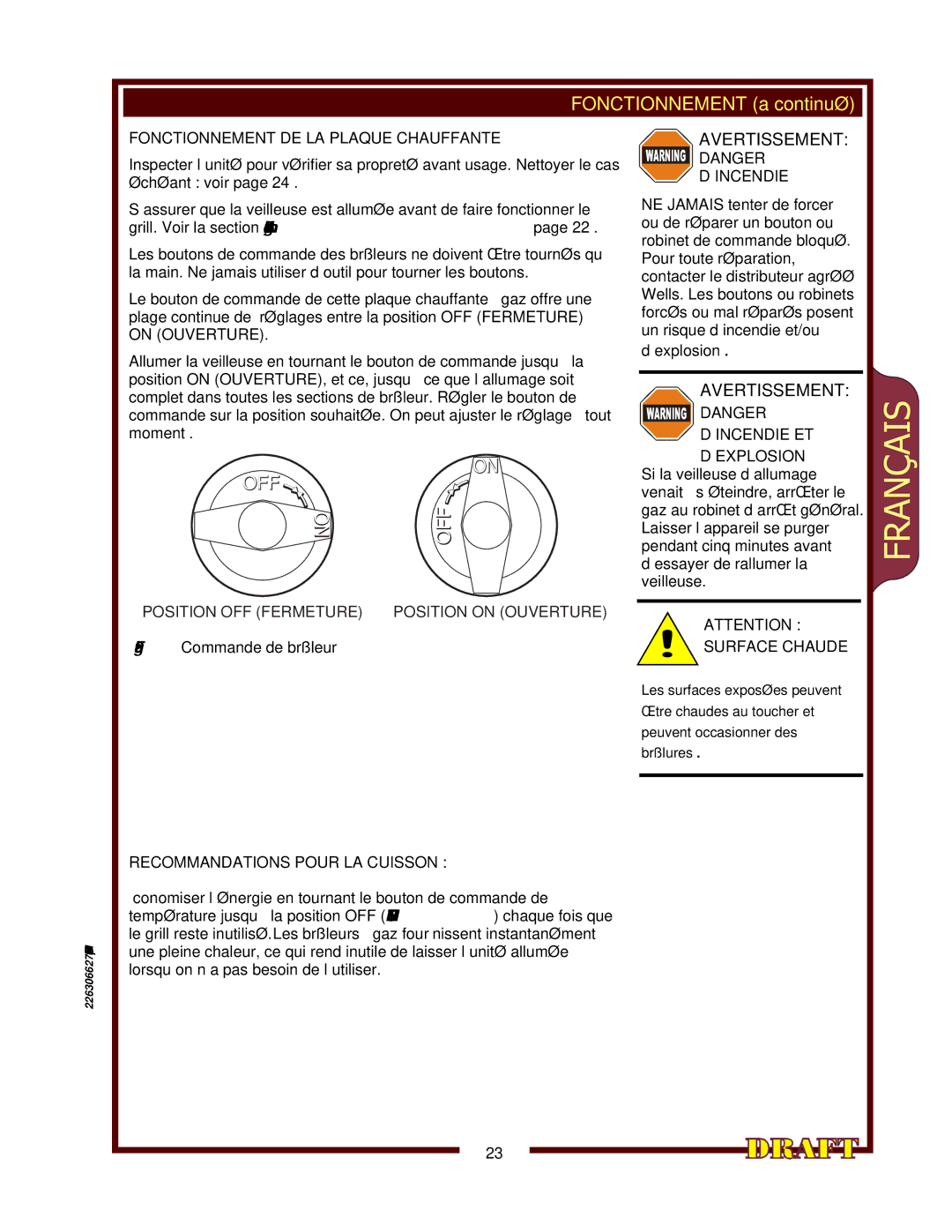 Wells HDHP-1230G, HDHP-3630G, HDHP-2430G Fonctionnement DE LA Plaque Chauffante, Recommandations Pour LA Cuisson 