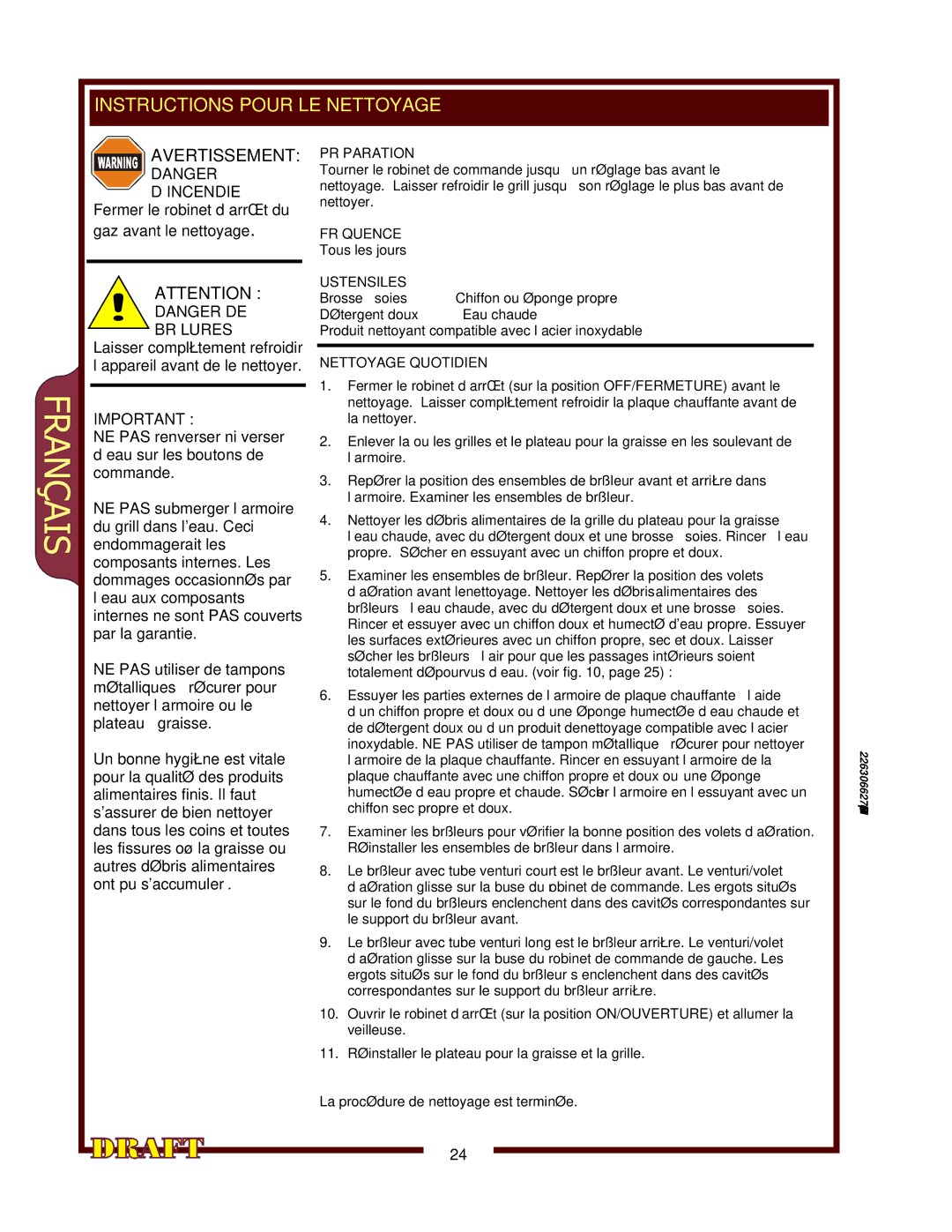 Wells HDHP-2430G, HDHP-3630G, HDHP-1230G operation manual Brûlures, Préparation 