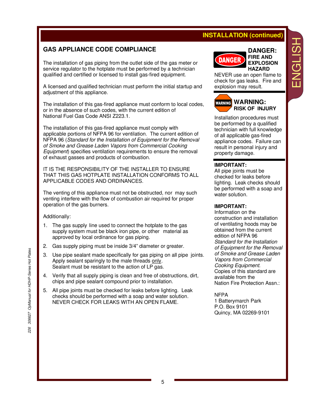 Wells HDHP-1230G, HDHP-3630G, HDHP-2430G operation manual Fire Explosion Hazard, Risk of Injury 