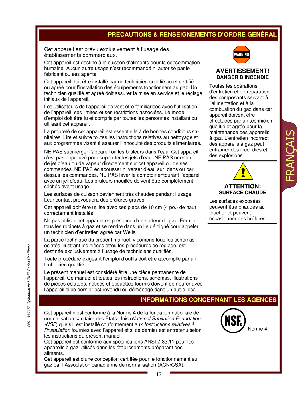 Wells HDHP-1230G, HDHP-3630G, HDHP2430G operation manual Français 