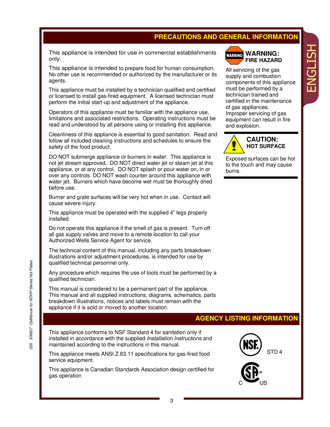 Wells HDHP2430G, HDHP-3630G, HDHP-1230G operation manual English 