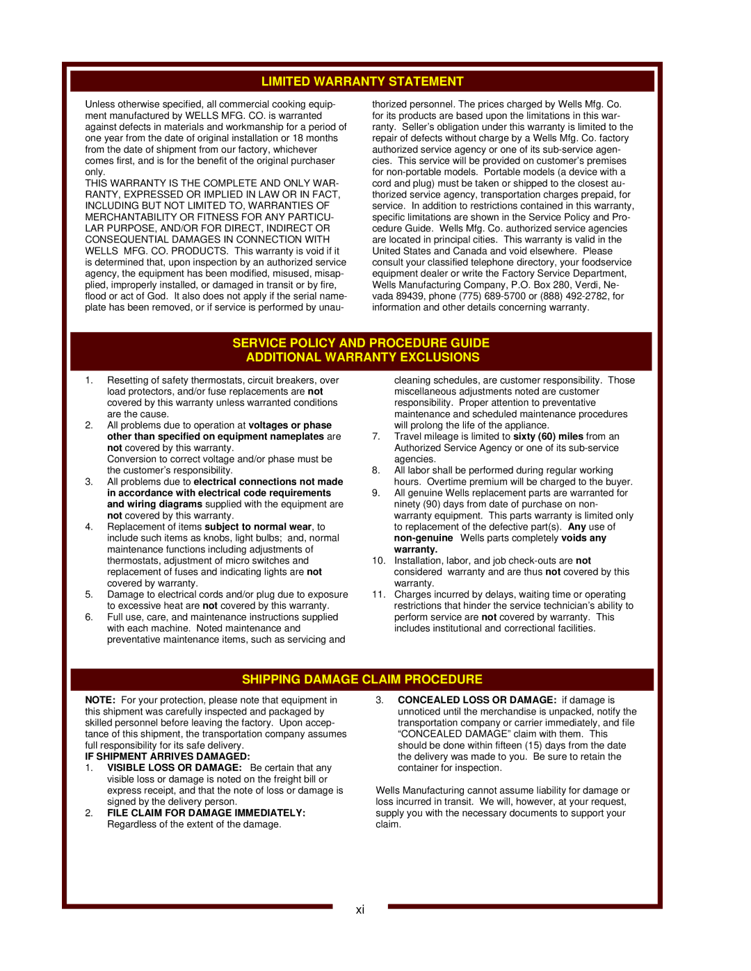 Wells HDW-2 operation manual 