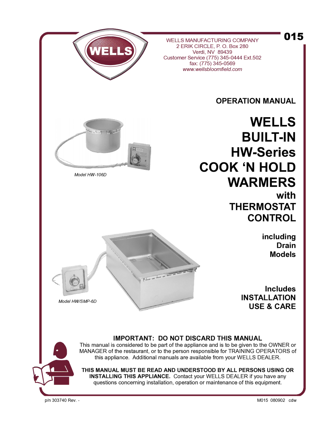 Wells HW/SMP-6D, HW-106D operation manual Wells BUILT-IN 