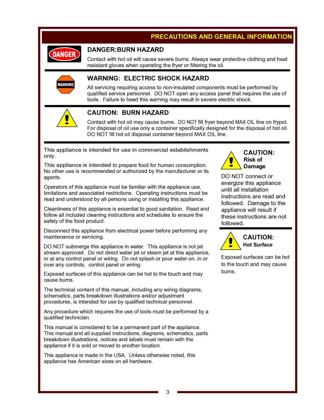 Wells Model LLF-14 operation manual Precautions and General Information, Risk Damage 