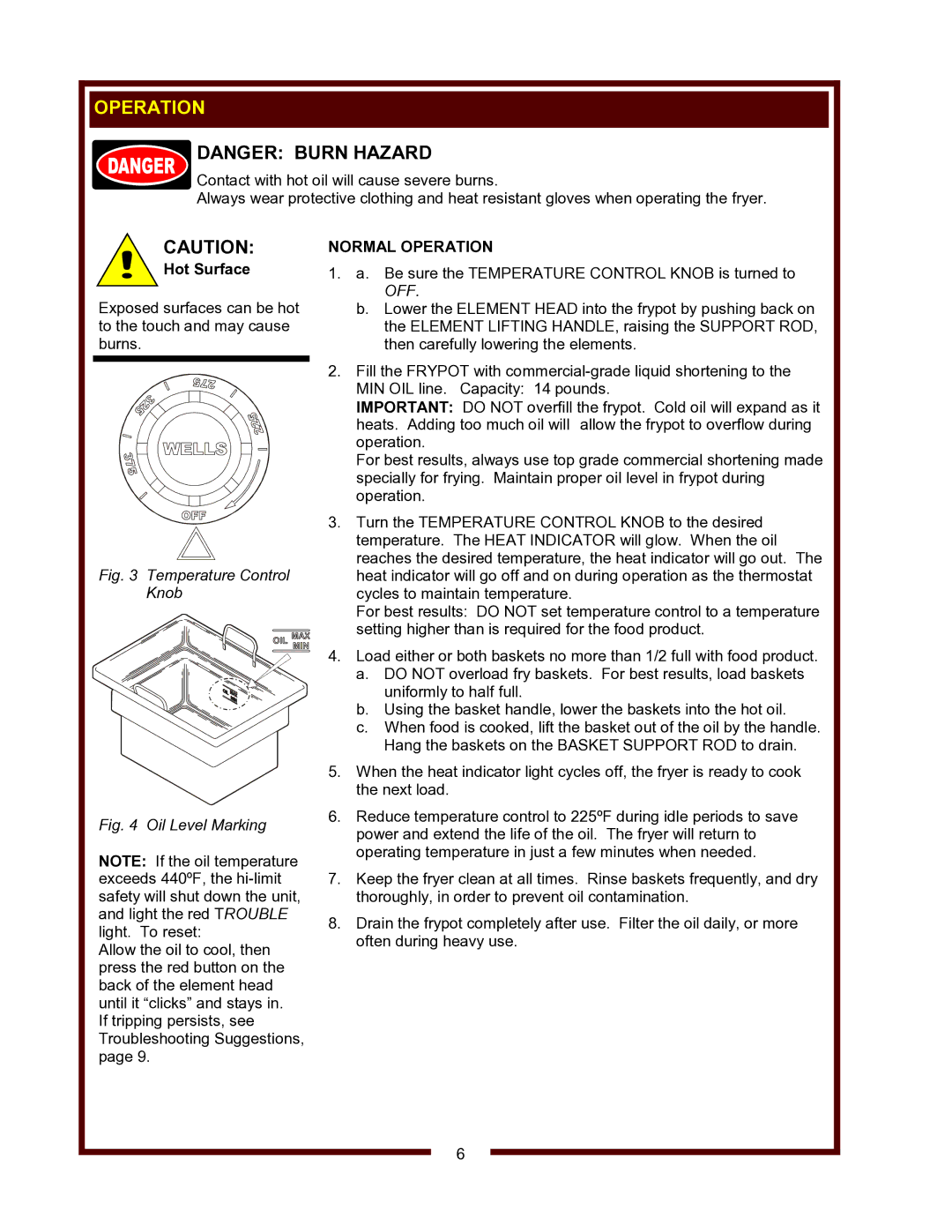 Wells Model LLF-14 operation manual Normal Operation 