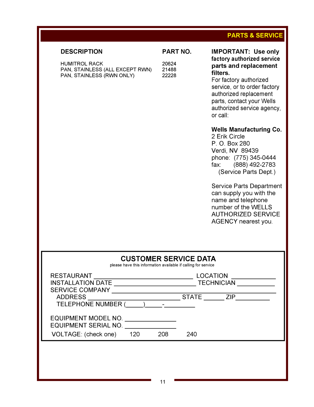 Wells RWN-2, RW-16 thru RW-36, RW-26HD, RW-176HD, RW-16HD thru RW-36HD, RWN-16 thru RWN-36 Description, Parts & Service 