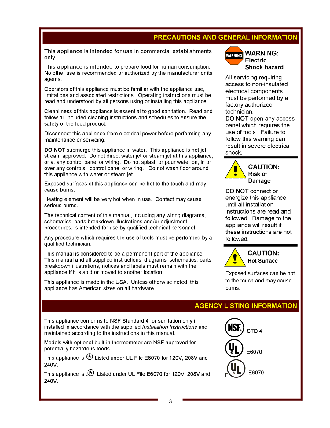 Wells RWN-16 thru RWN-36, RW-16 thru RW-36, RWN-2, RW-26HD Precautions and General Information, Agency Listing Information 