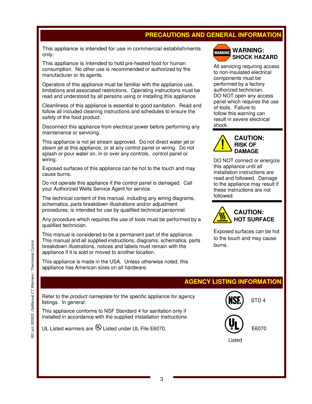 Wells SMPT, SW-10T, TMPT operation manual Agency Listing Information 