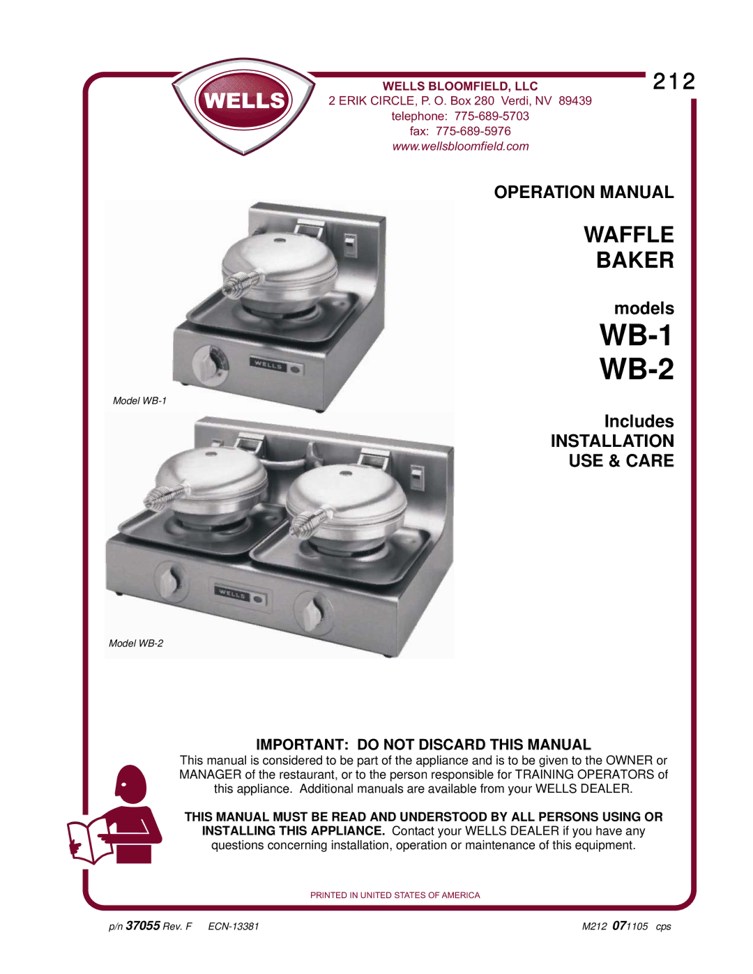 Wells operation manual WB-1 WB-2 