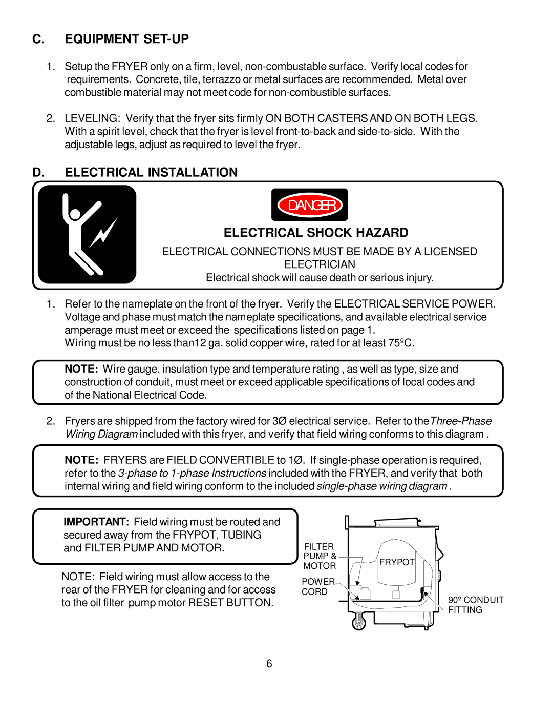 Wells WFAE-30F manual Equipment SET-UP, Electrical Installation Electrical Shock Hazard 