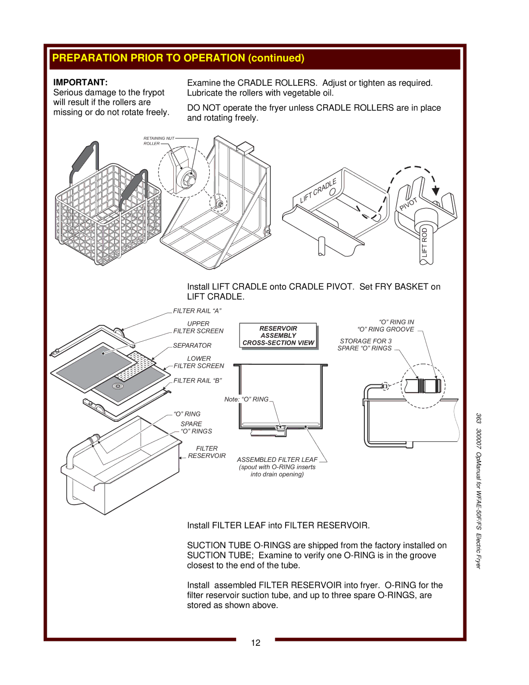 Wells WFAE-55F operation manual Lift Cradle, Reservoir 