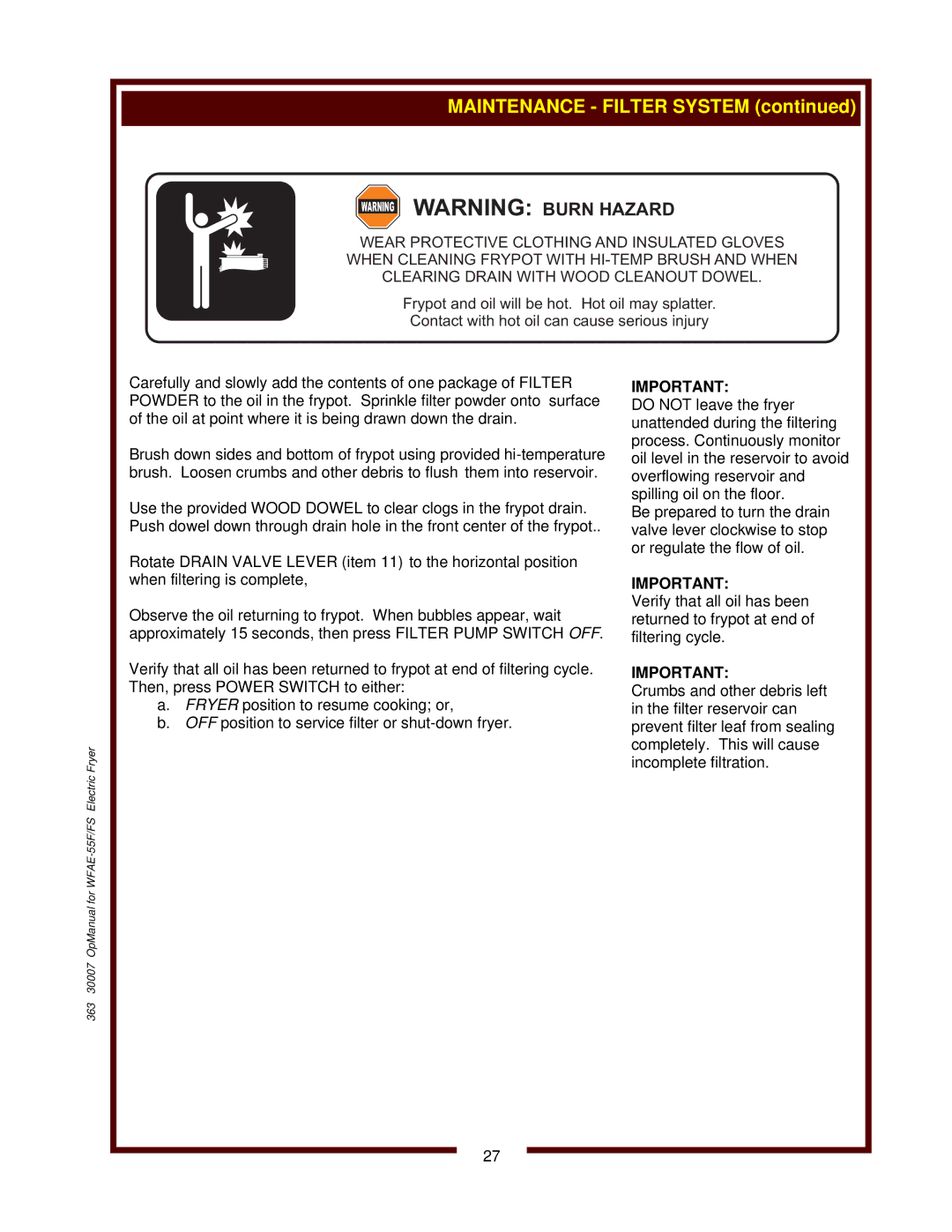 Wells operation manual 363 30007 OpManual for WFAE-55F/FS Electric Fryer 