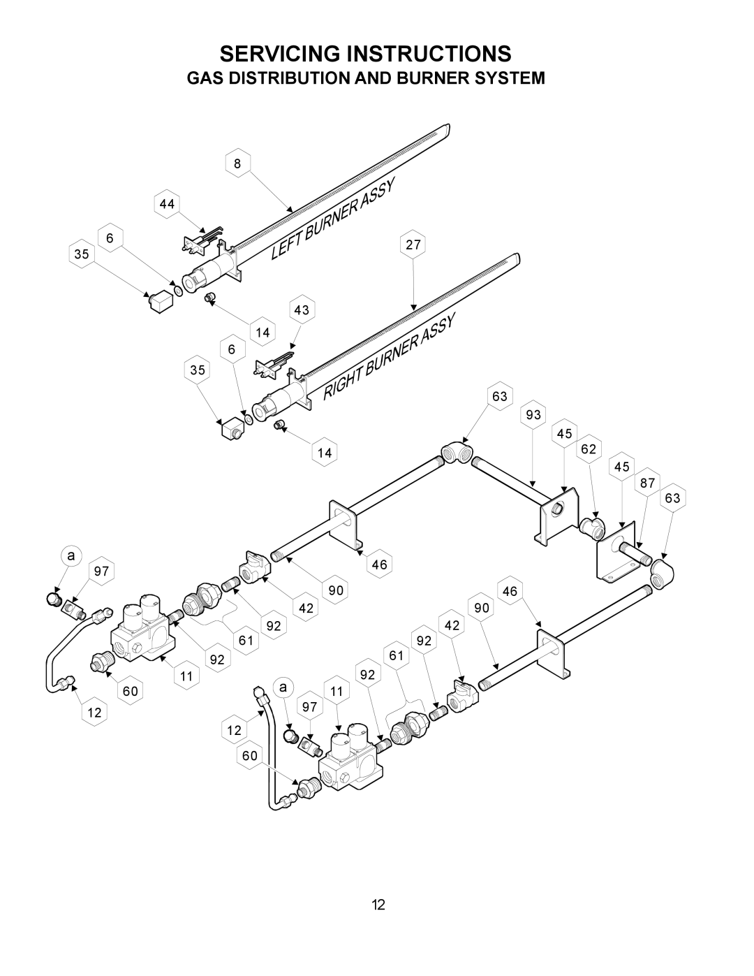 Wells WFGA-60FS service manual Servicing Instructions, GAS Distribution and Burner System 