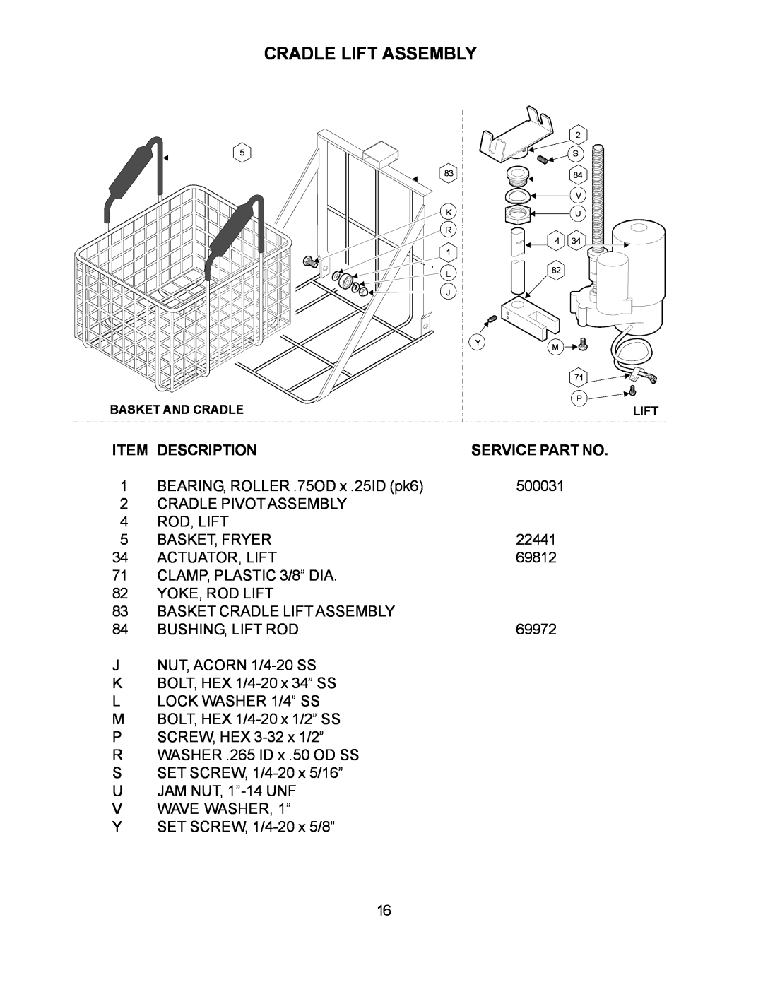 Wells WFGA-60FS service manual Cradle Lift Assembly 