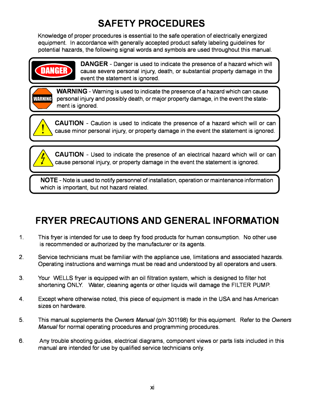 Wells WFGA-60FS service manual Safety Procedures, Fryer Precautions And General Information 