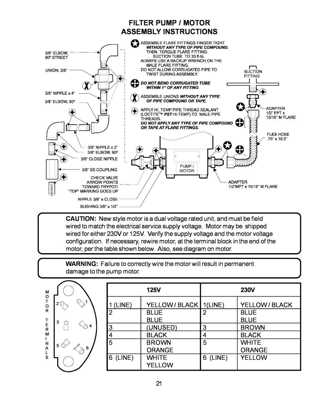 Wells WFGA-60FS service manual Filter Pump / Motor Assembly Instructions, M O T O R T E R M I N A L S 