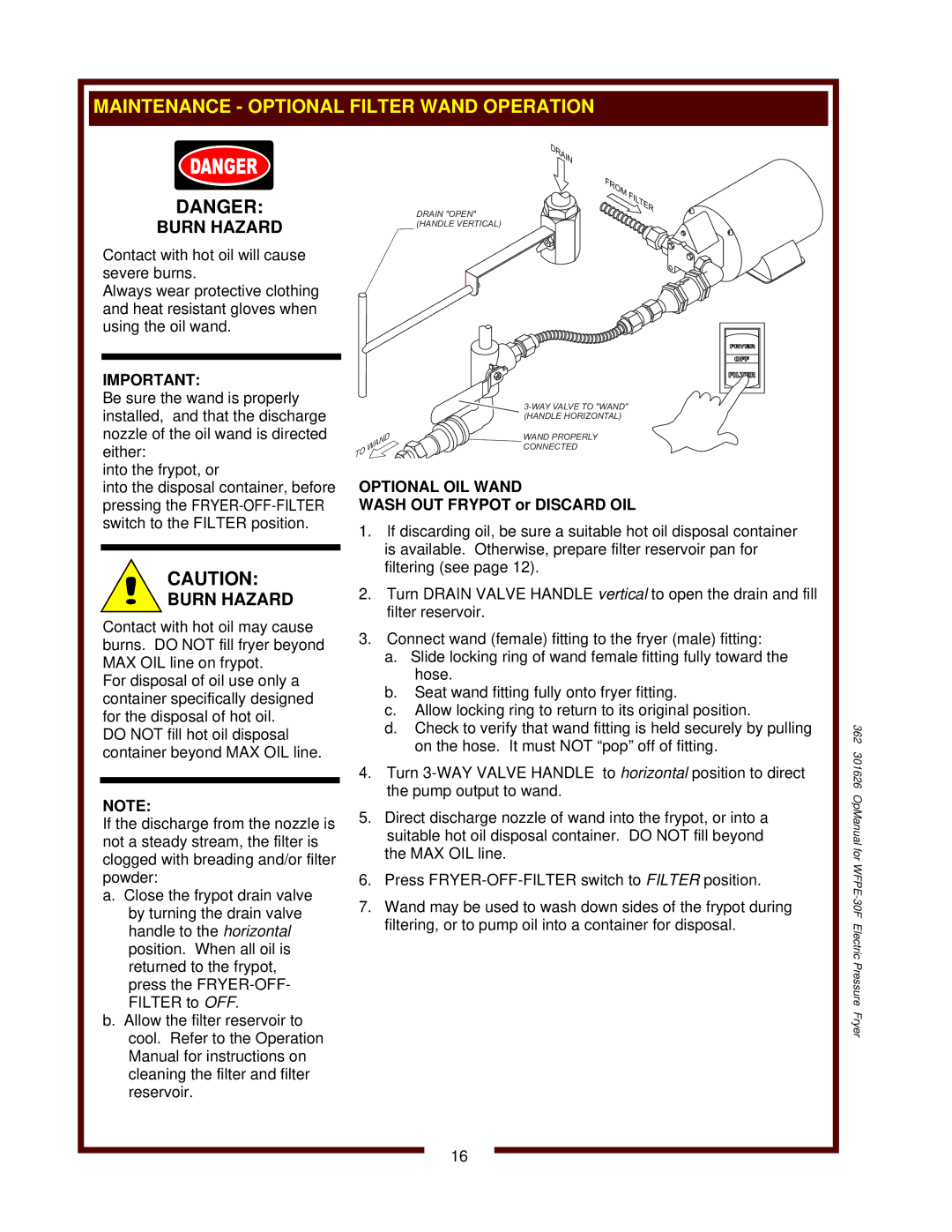 Wells operation manual 362 301626 OpManual for WFPE-30F Electric Pressure Fryer 