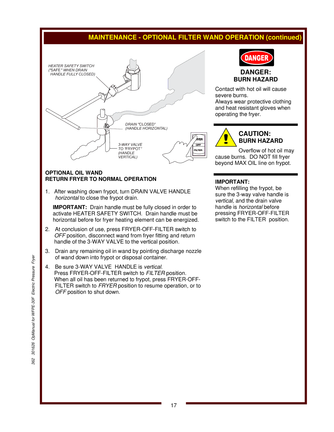 Wells WFPE-30F operation manual Drain Closed Handle Horizontal 