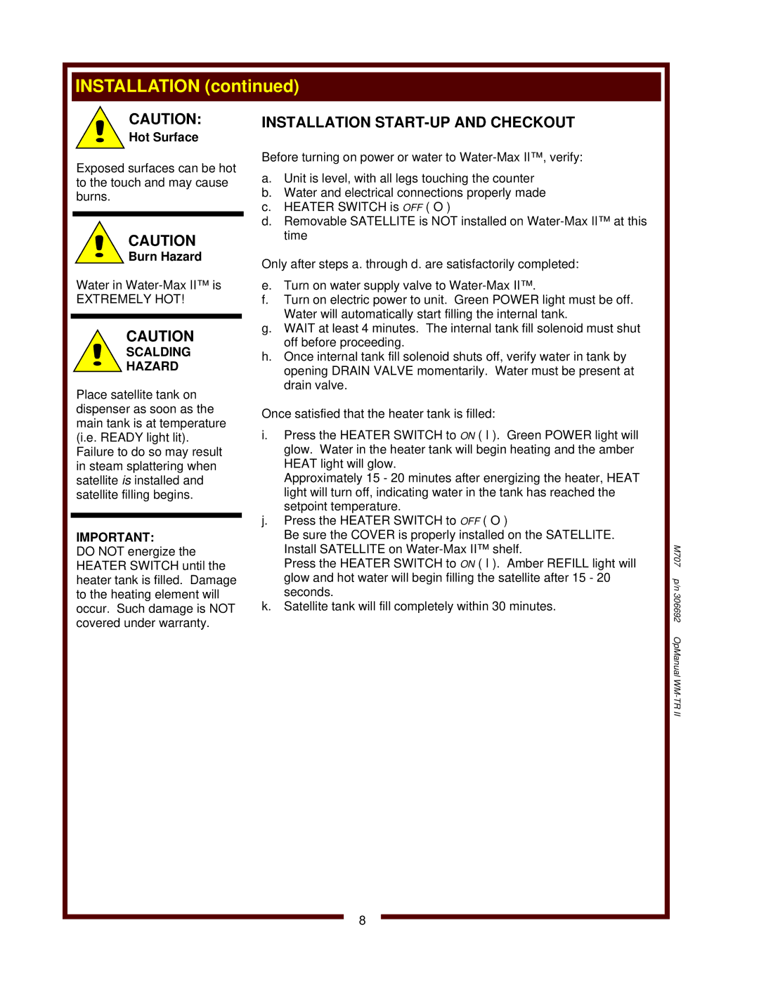 Wells WM-TR II operation manual Installation 